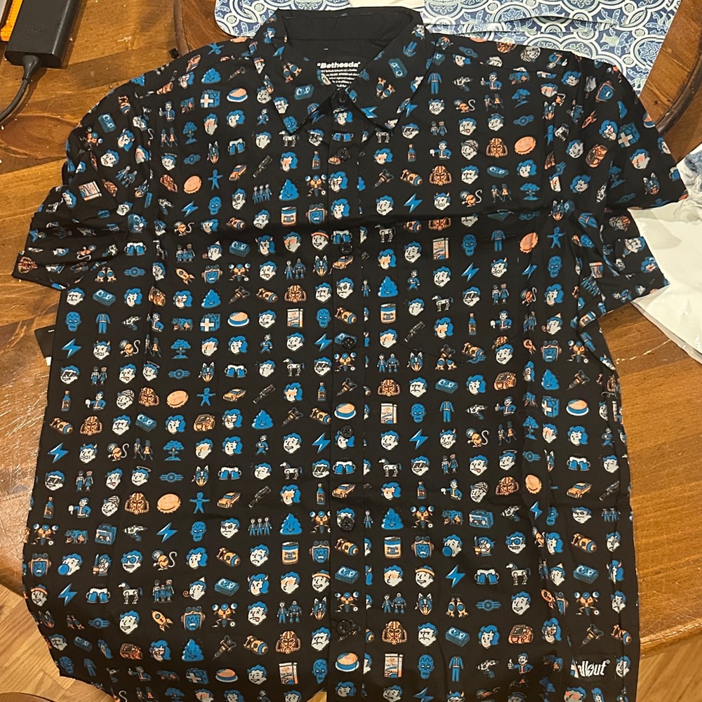 Fallout Black and Blue Graphic Button Down Shirt